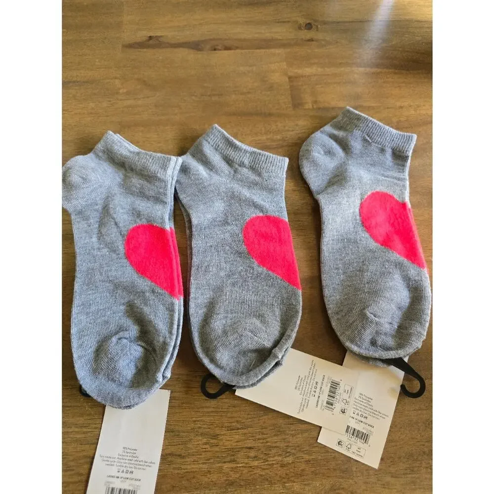No Boundaries Women’s Ankle Socks 3-Pair Pack Grey Pink Accents Size 4-10 NWT